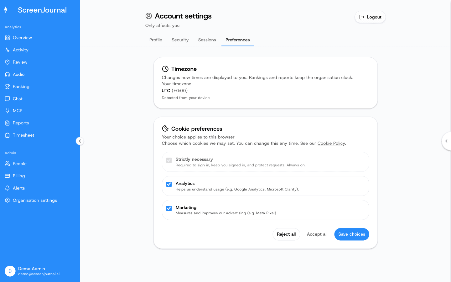 Account — Preferences