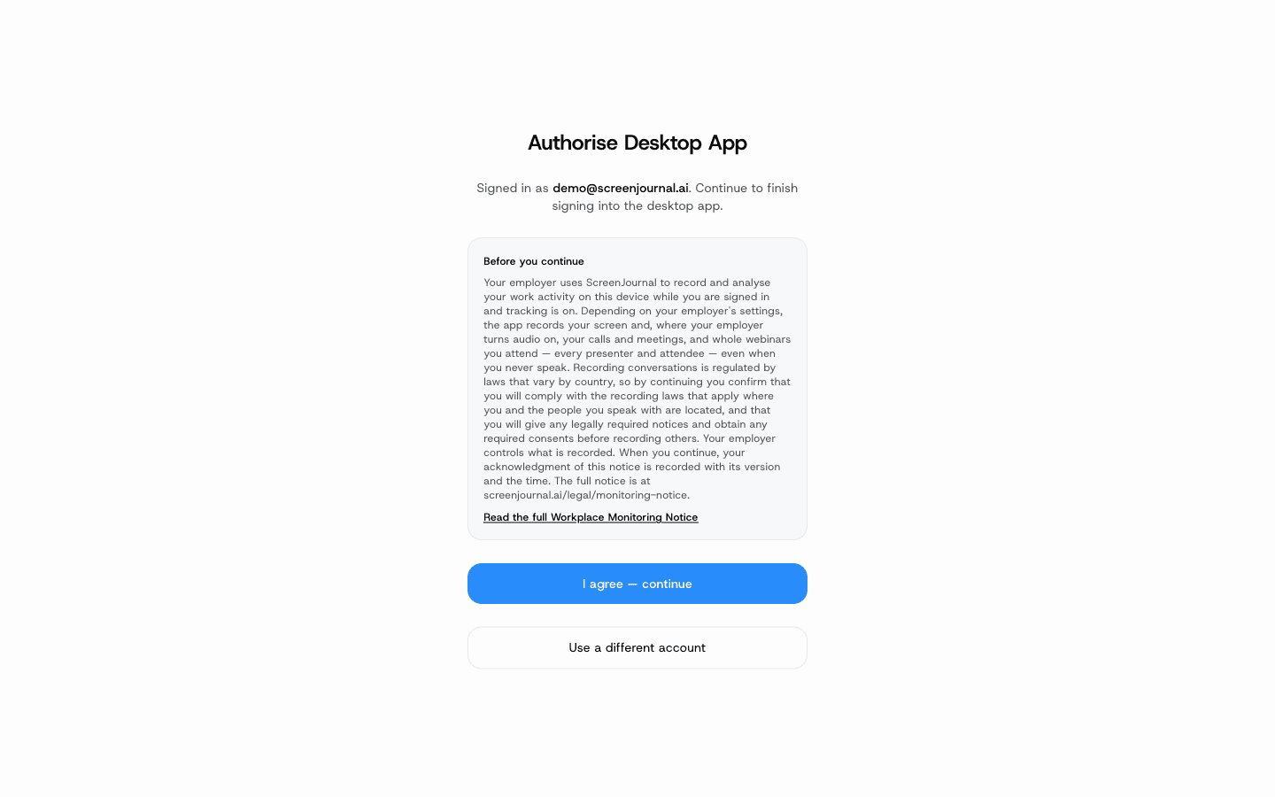Authorise the desktop app